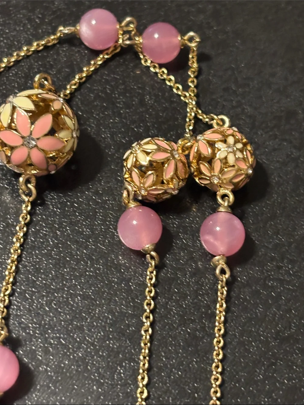 kate spade At‎ First Blush Gold Floral Enamel Necklace with Pink Bead Drops